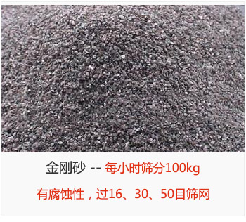 篩分金剛砂每小時100kg，有腐蝕性，過16、30、50目篩網