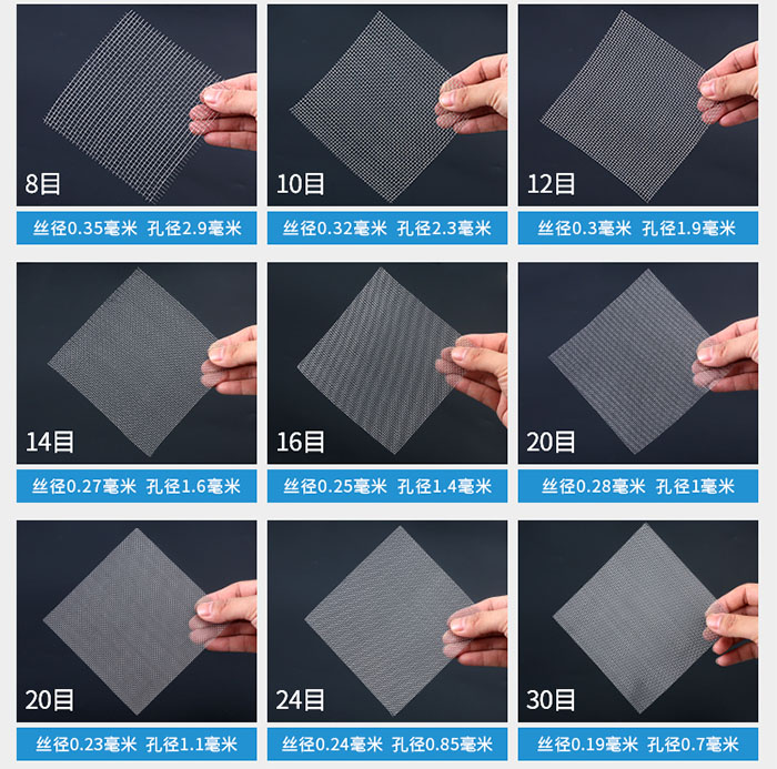 8目-30目金屬絲編織網對應的絲徑,孔徑圖片展示
